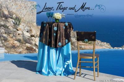 Wedding Table Linens on Brown   Turquoise Cocktail Table   Cover Chair From Linens  Things And
