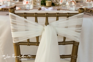 Cabo gold Tiffany chair and off white chiffon tie
