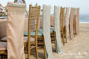 Aqua, Champagne and Lace wedding chair jacket at Barcelo Cabo