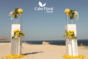 Wedding ceremony floral decor on the beach - Hilton Los Cabos